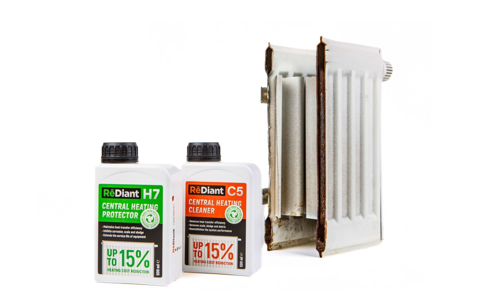 cleaner and corrosion inhibitor with a piece of radiator