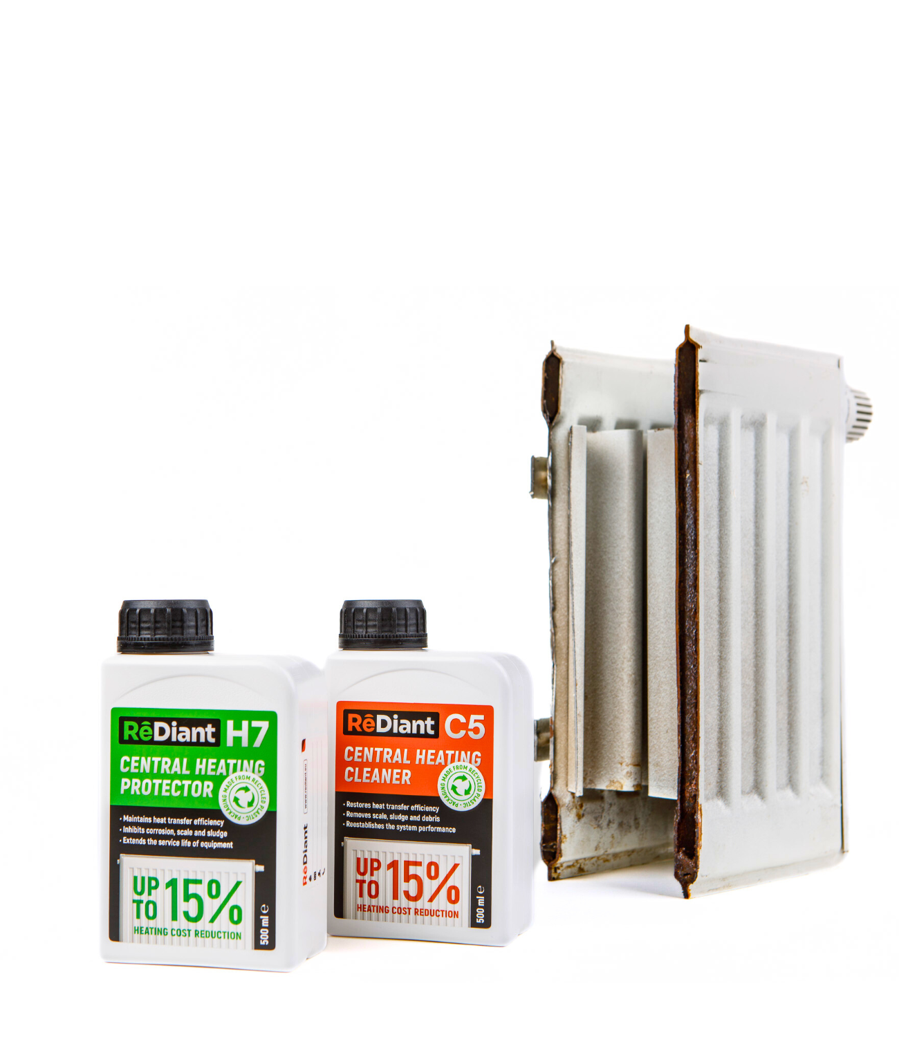 cleaner and corrosion inhibitor with a piece of radiator